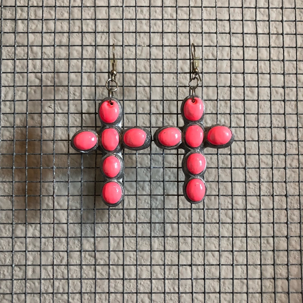 Neon Pink Sookie Sookie Cross Earrings